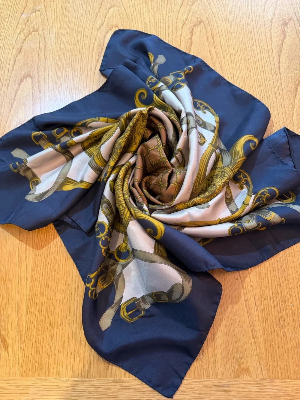 Vintage Silk Scarf Lot 2pc Echo Teal Fleur de lis Navy Equestrian
